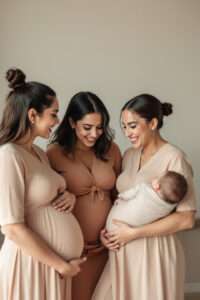 Grupo de madres que hablan en ambiente relajado soble cursos de preparación de preparación al parto
